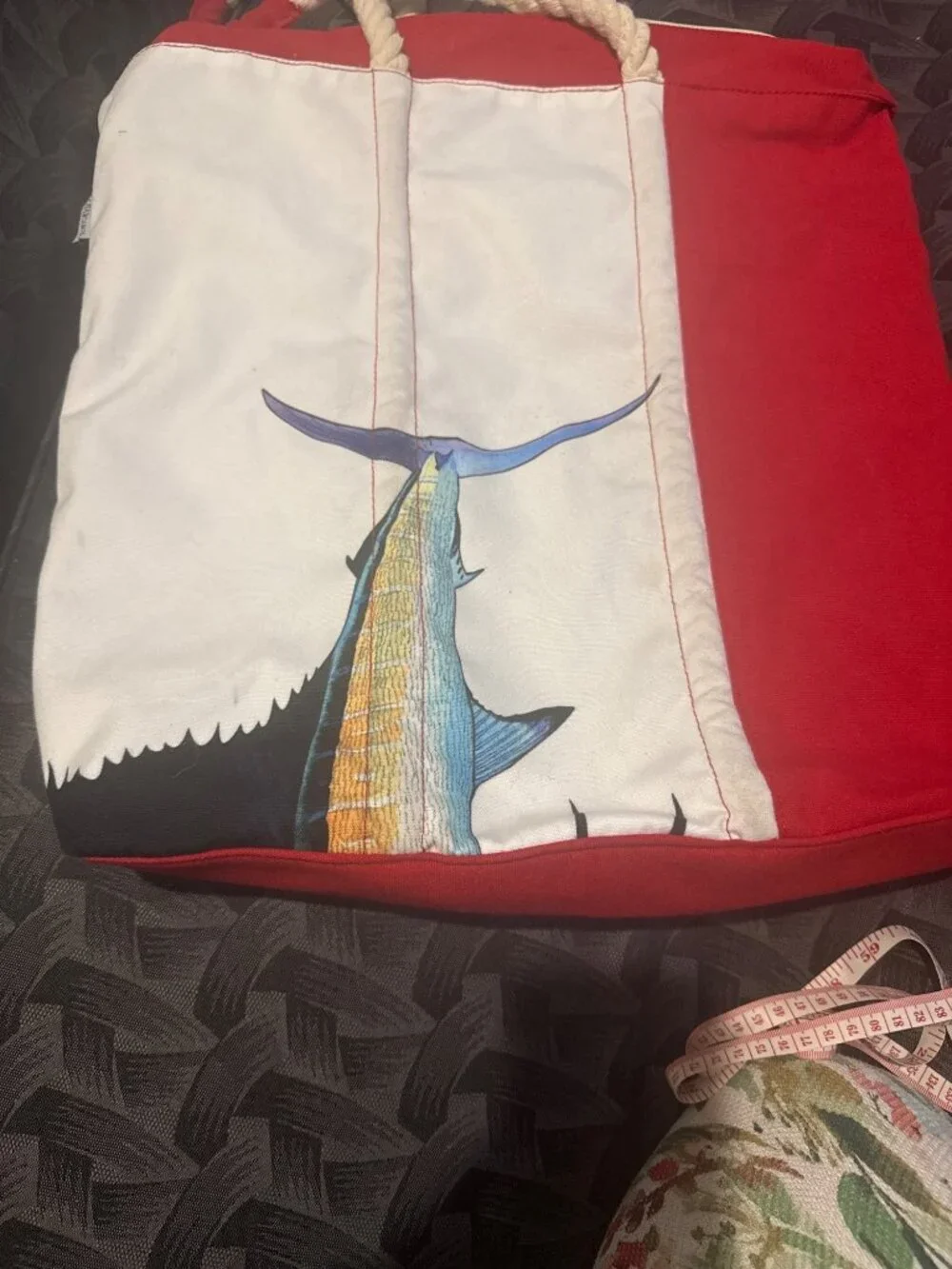 Guy Harvey Marlin Sailfish Canvas Tote Bag Rope Handles Yacht Nautical Ocean